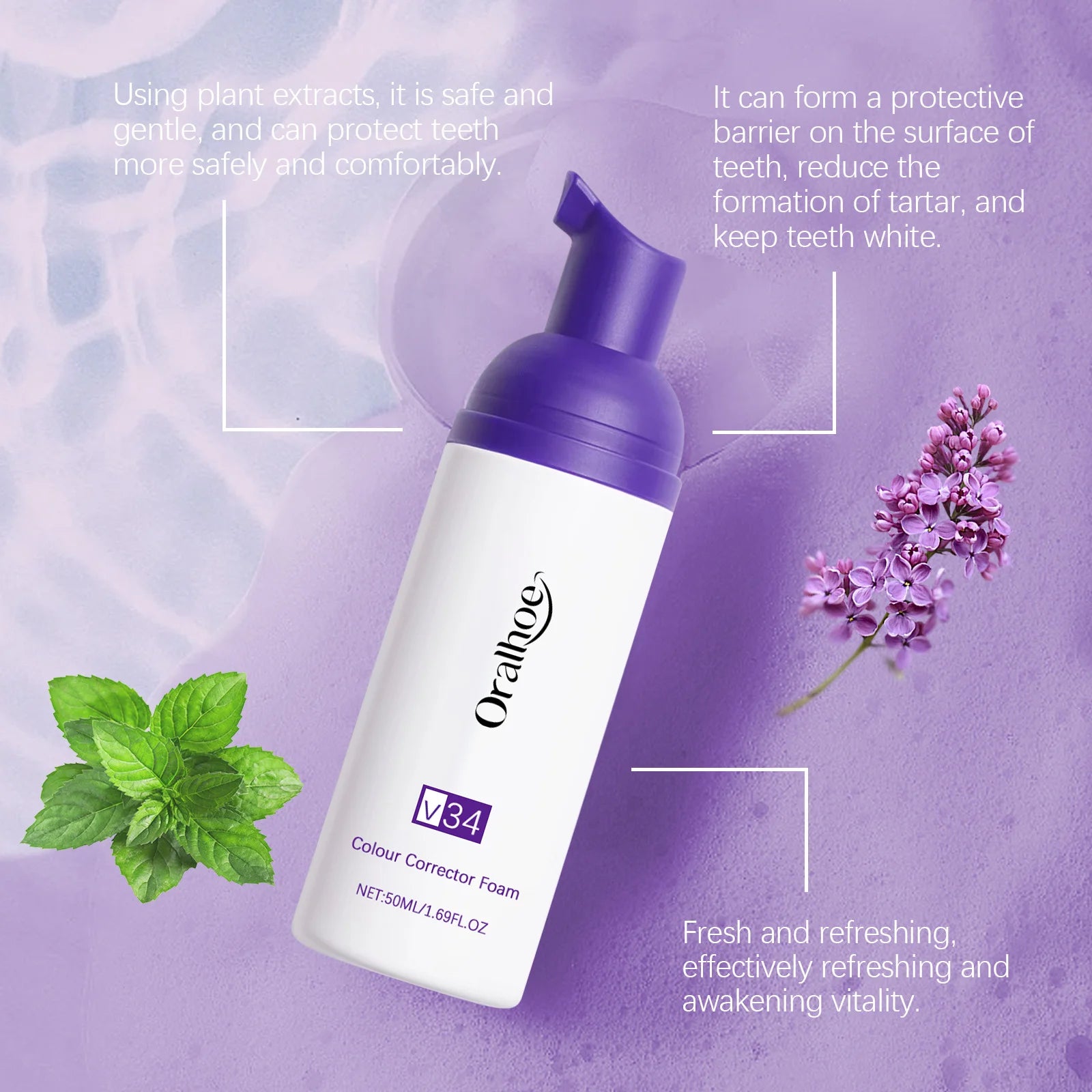 V34 Teeth Whitening Mousse Deep Cleansing Brightening Remove Plaque Stains Fresh Breath Oral Hygiene Teeth Bleaching Foam Mousse