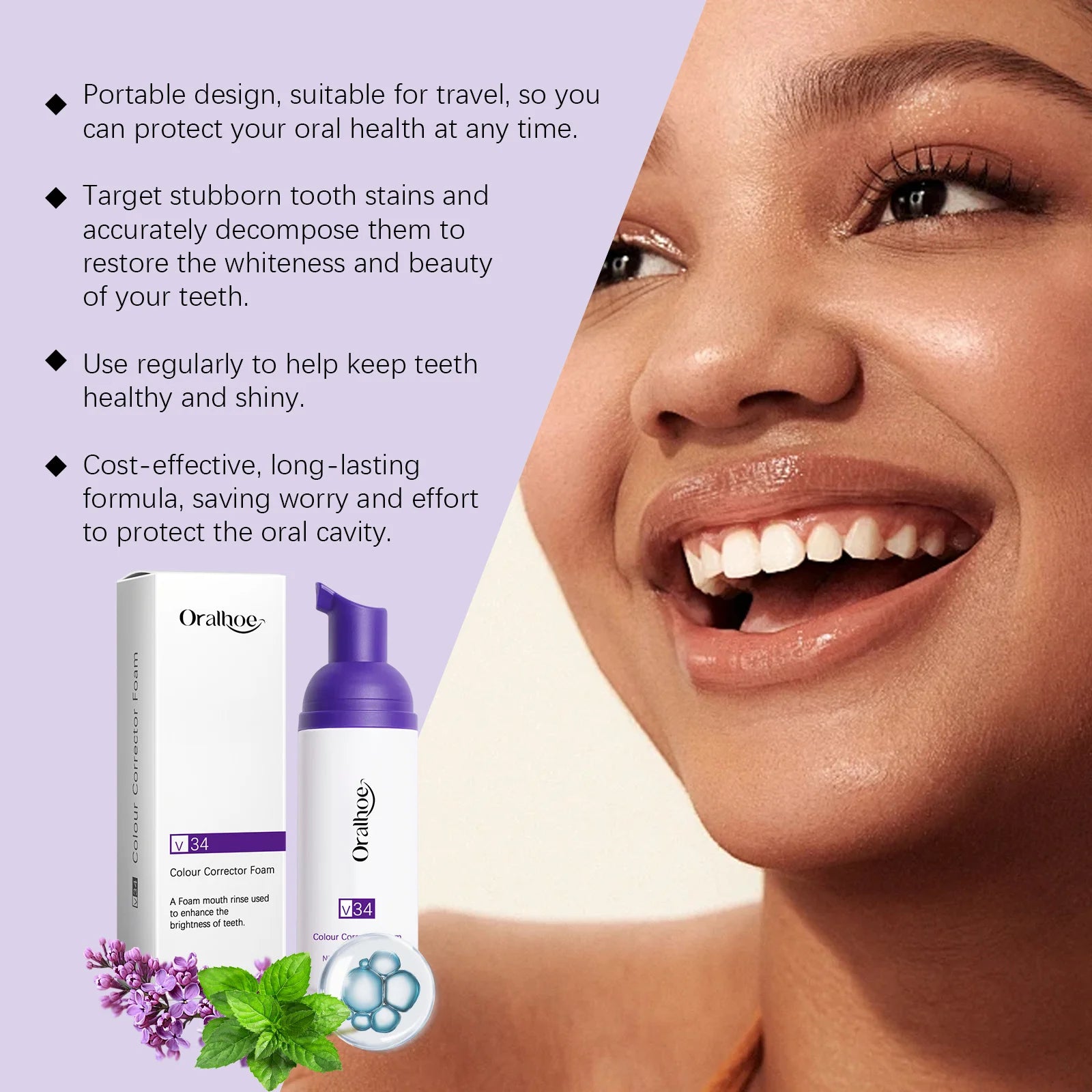 V34 Teeth Whitening Mousse Deep Cleansing Brightening Remove Plaque Stains Fresh Breath Oral Hygiene Teeth Bleaching Foam Mousse